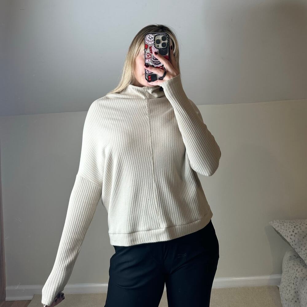 FP Beach: Cream Ribbed Mock Neck Sweater
